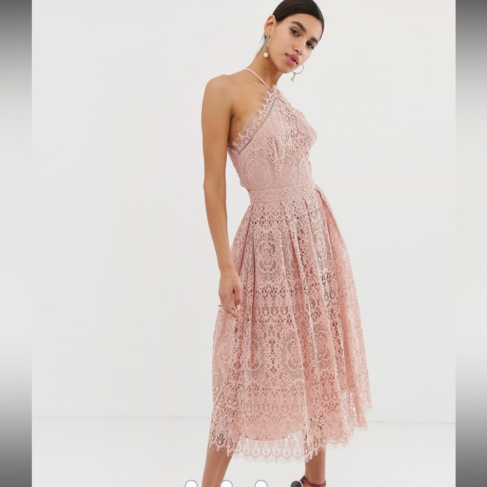 ASOS Pink Lace Midi Dress